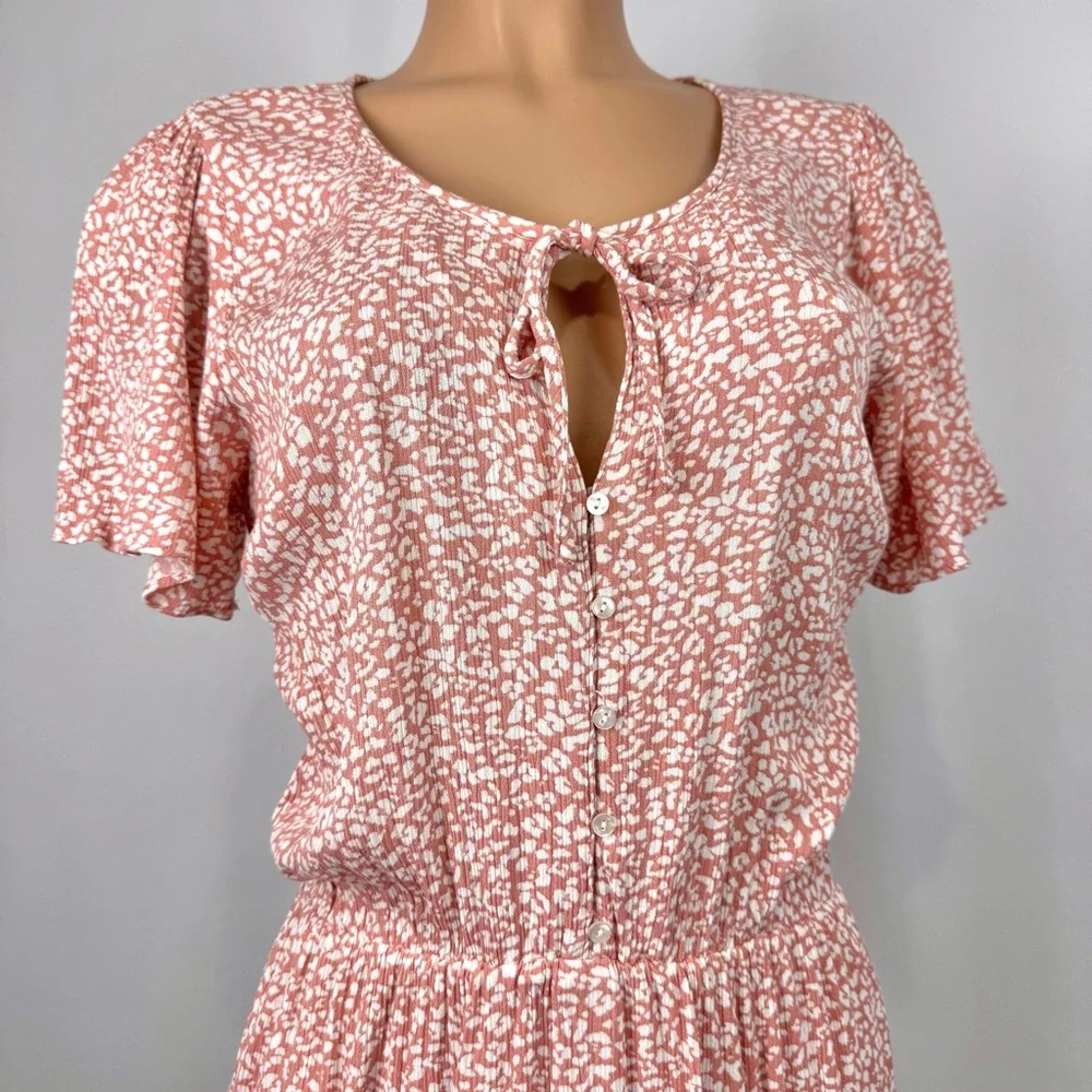 Abercrombie & Fitch Dress Ditsy Pink Leopard Mini Y2K 90s Summer Casual Sz M - Picture 2 of 13